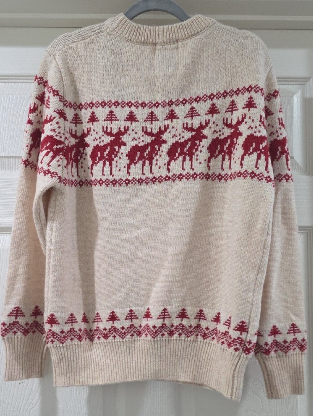 Kiel James Patrick Cream Crewneck Sweater with Red Reindeer Motif - Size Medium - Picture 5 of 6